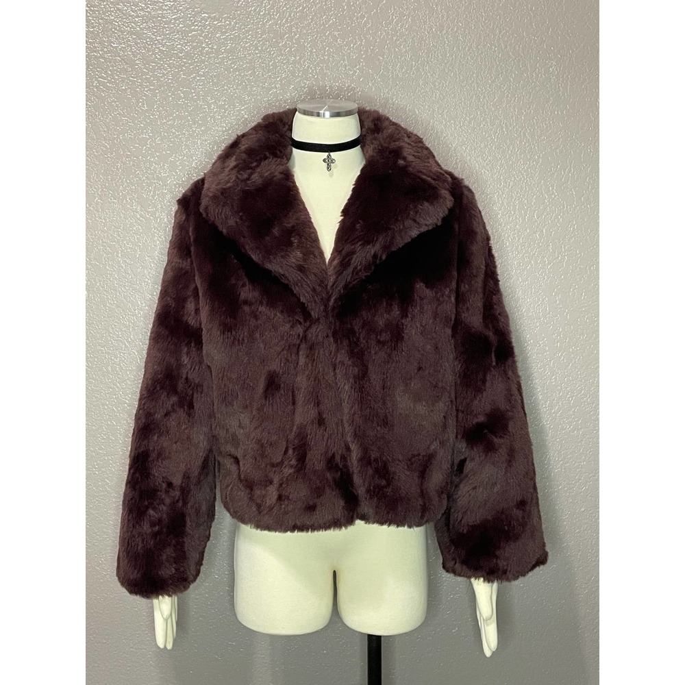 NEW A New Day Faux Fur Jacket Wine Red Winter Edgy Alternative Punk Small